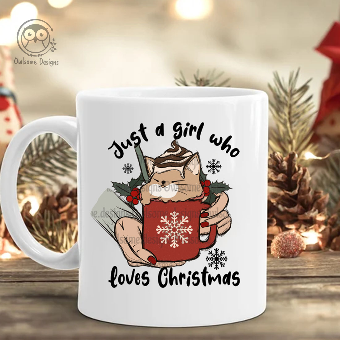 Girl Loves Christmas Sublimation Mug Design preview image.