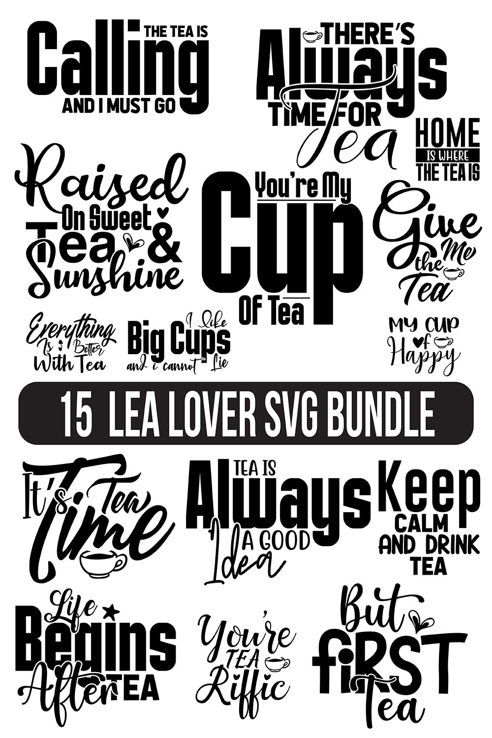 A set of beautiful images for prints on the theme of love for tea.