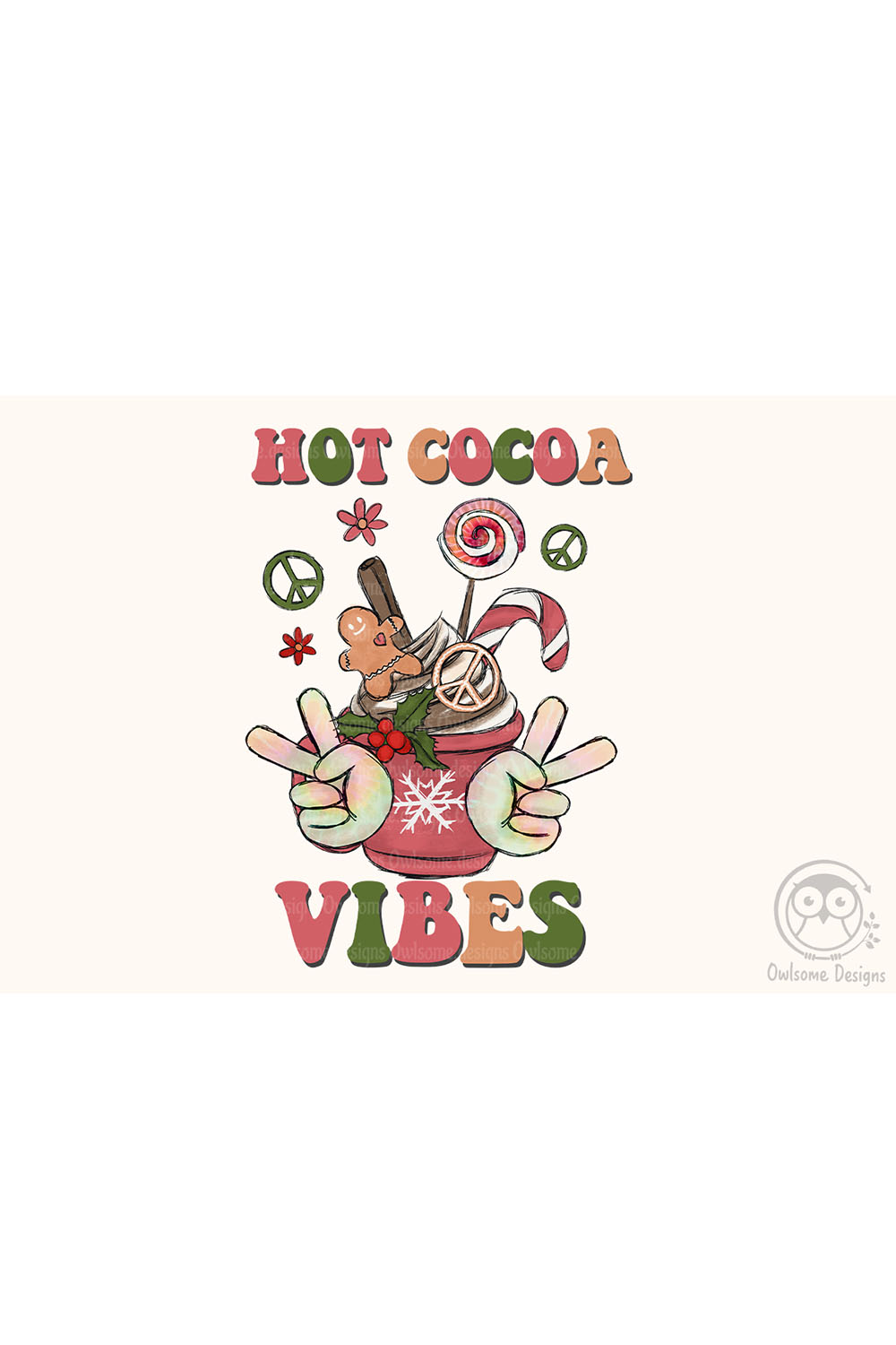 Christmas Vibes Hippie Hot Cocoa Sublimation Graphics pinterest image.