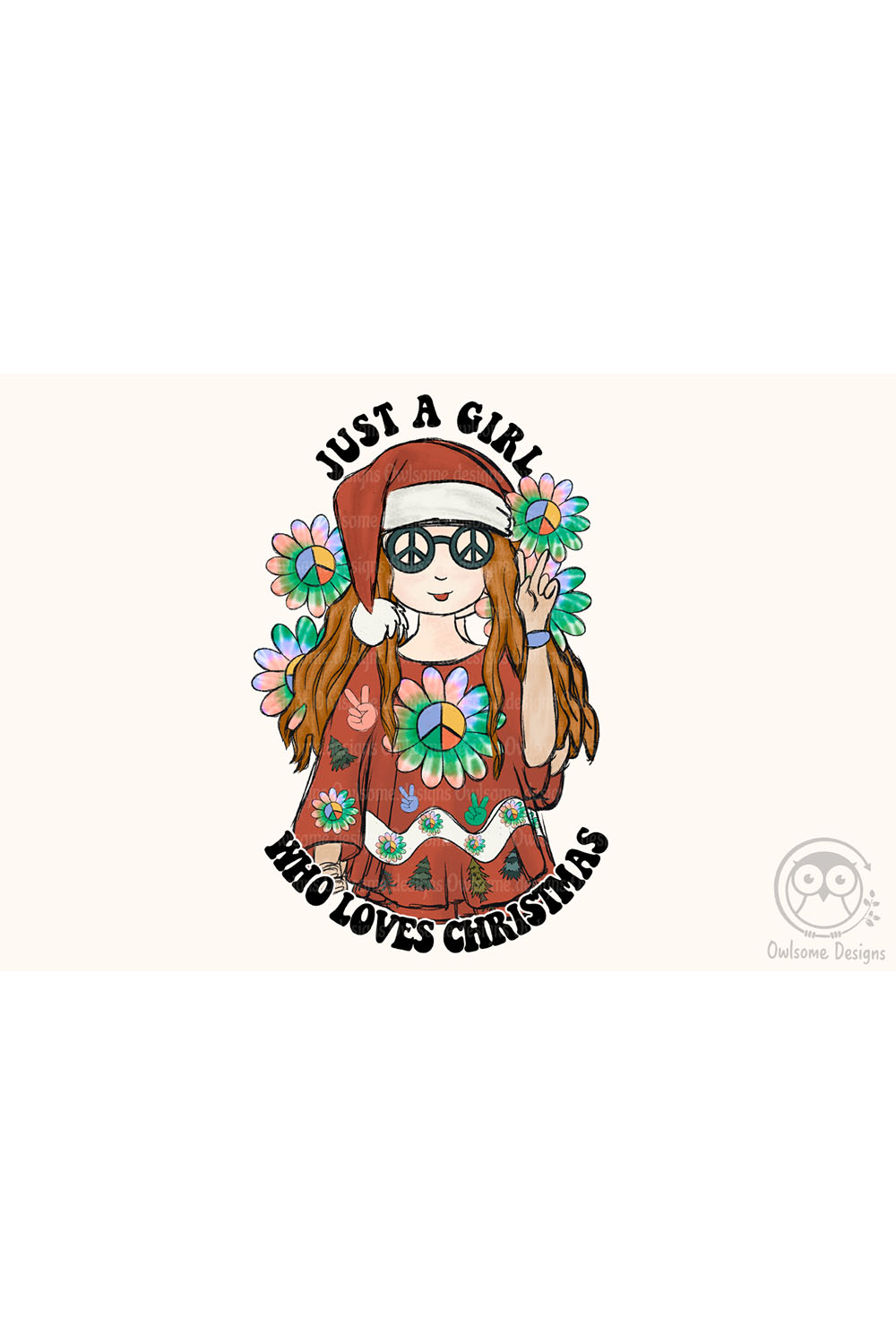 Christmas Hippie Girl Sublimation Graphics pinterest image.