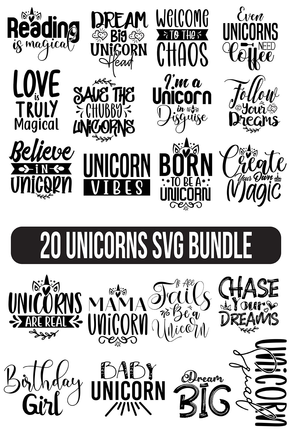 Unicorn Design SVG Bundle pinterest image.