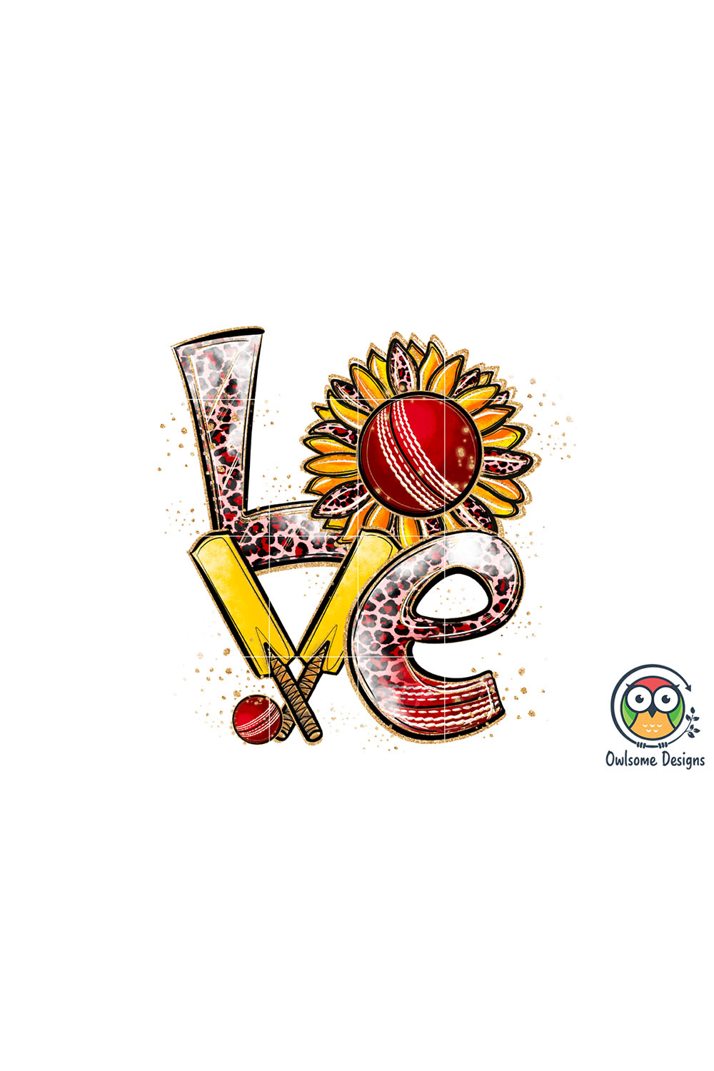 Image with colorful inscription love with cricket elements.