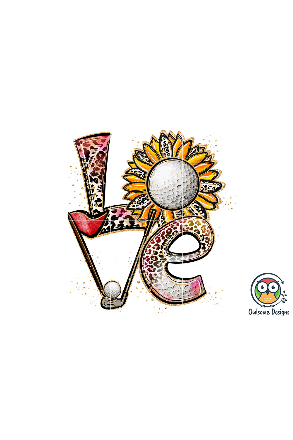 Image with exquisite inscription love with elements of golf.