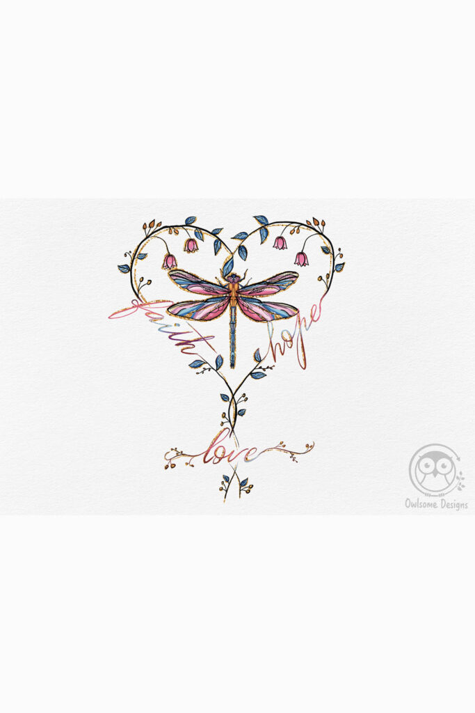 Faith Hope Love Dragonfly Heart Illustration - MasterBundles