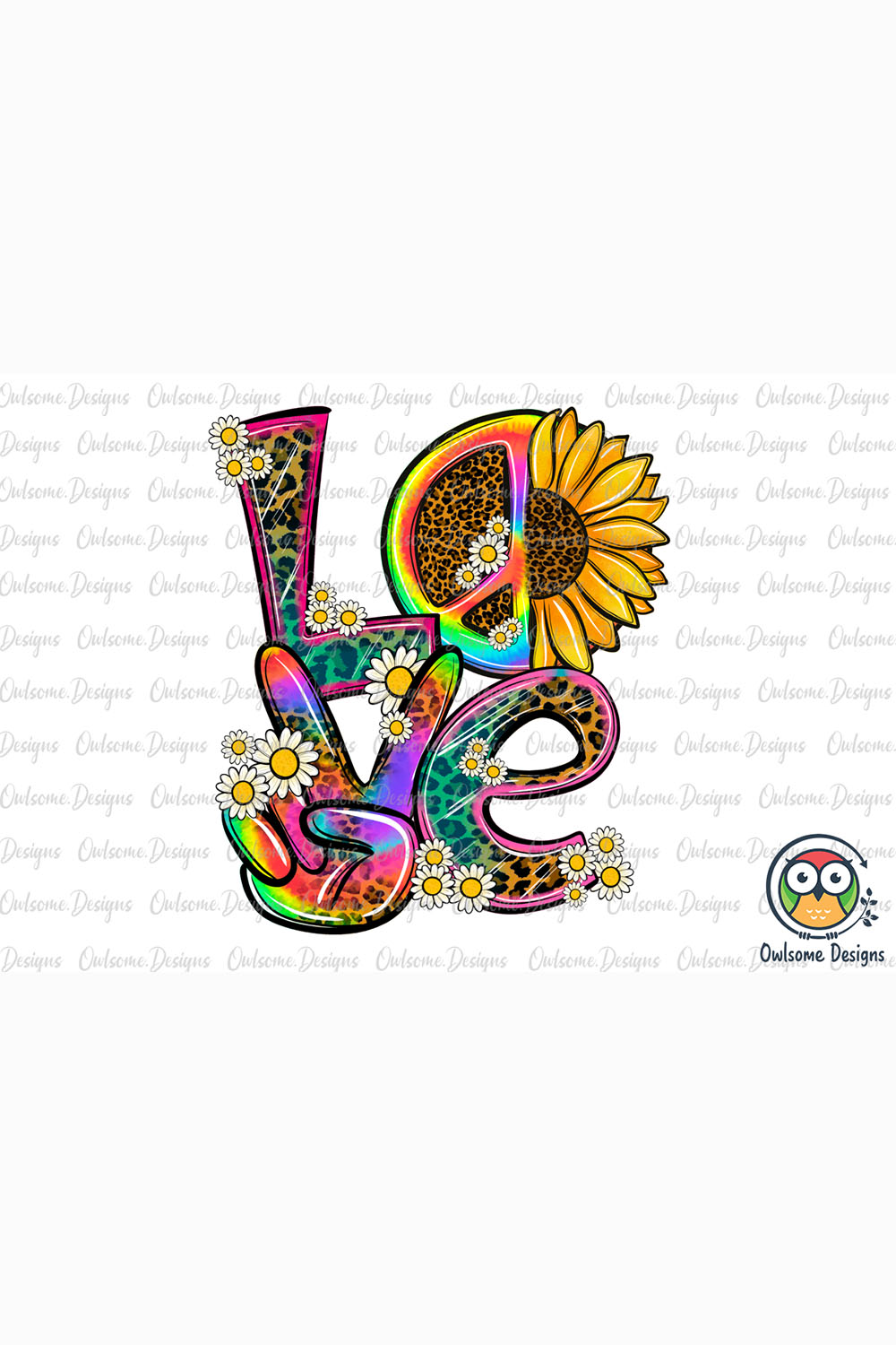 Image with amazing inscription Love in hippie style.