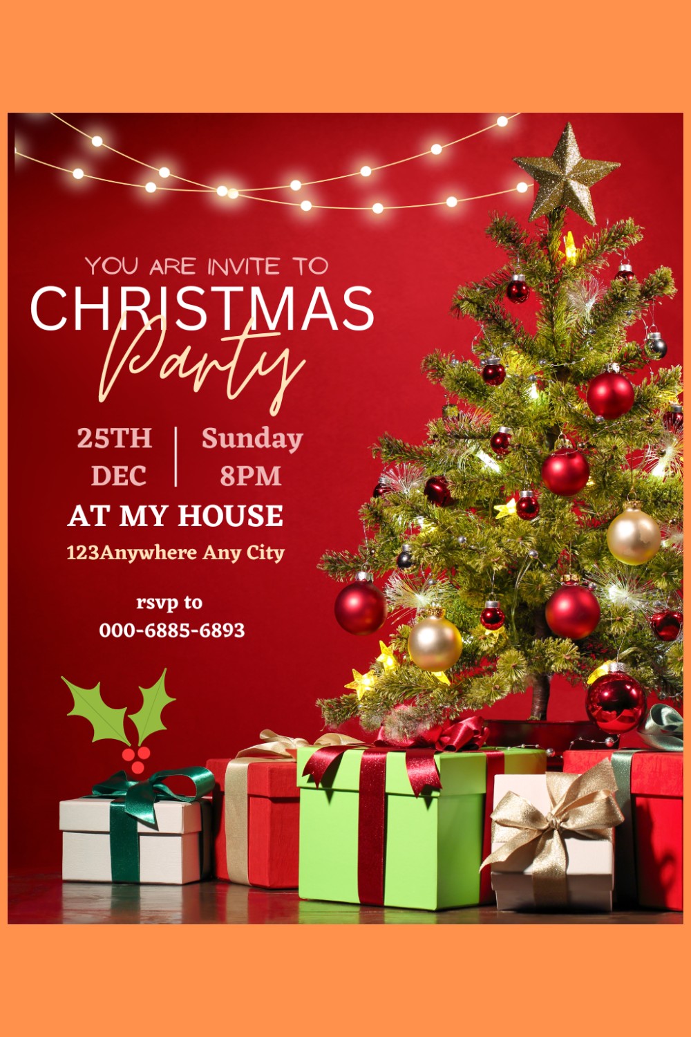 Christmas Invitation Template - Pinterest image preview.