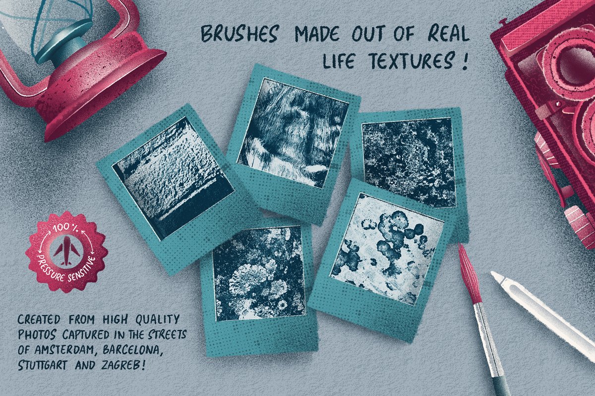 Brushes are made out of real life textures.