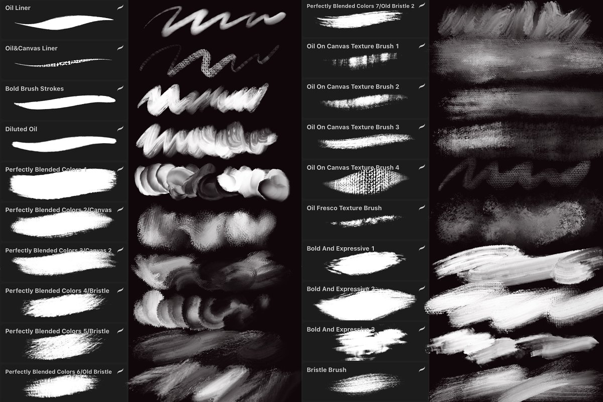 This versatile Oil Brush Set for Procreate App comes with 57 brushes.