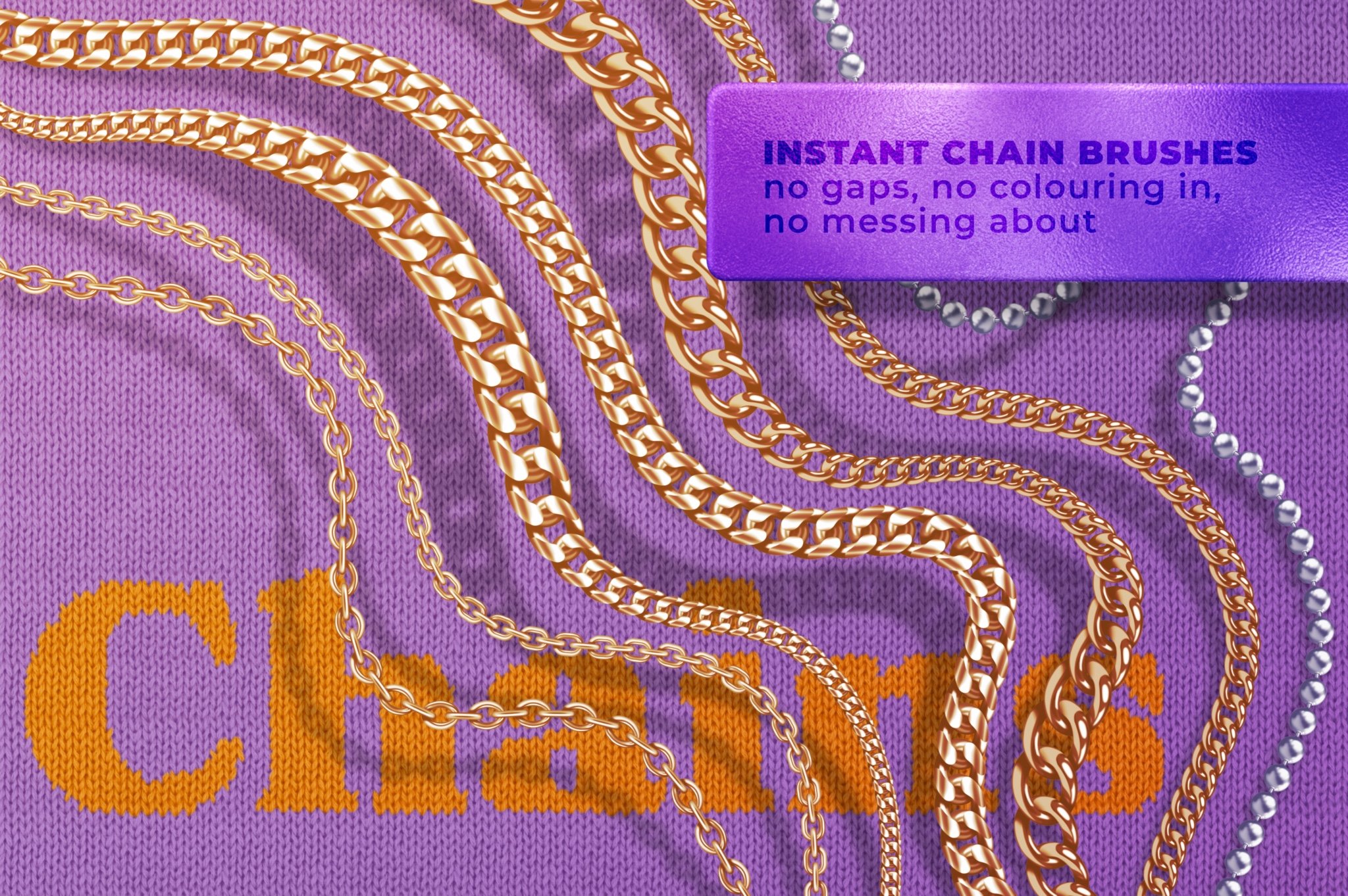 Gold chains on a purple backgrpund.
