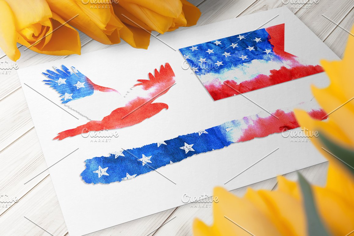 White paper with the watercolor USA flag.