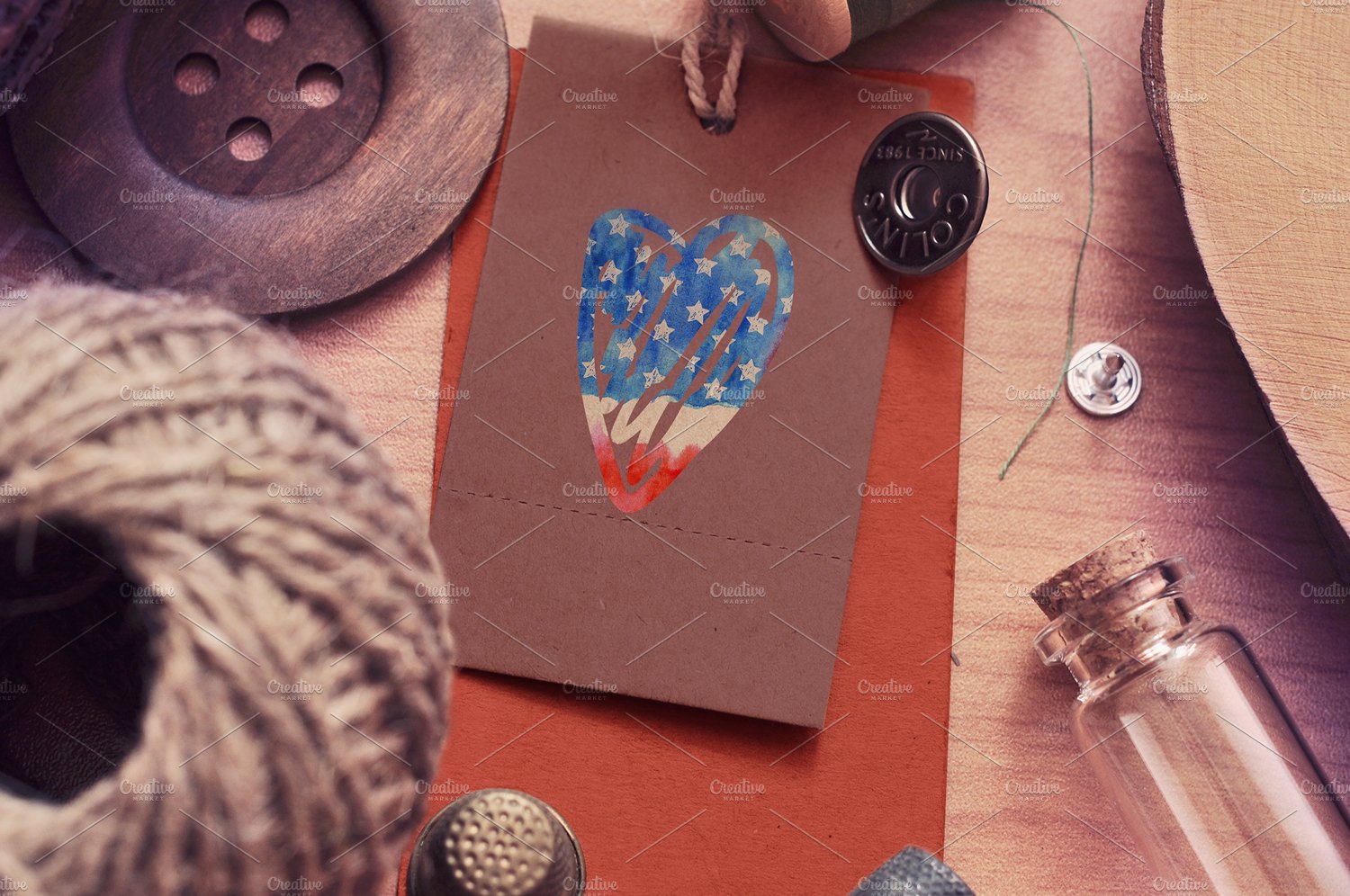 Brown paper with the USA heart.
