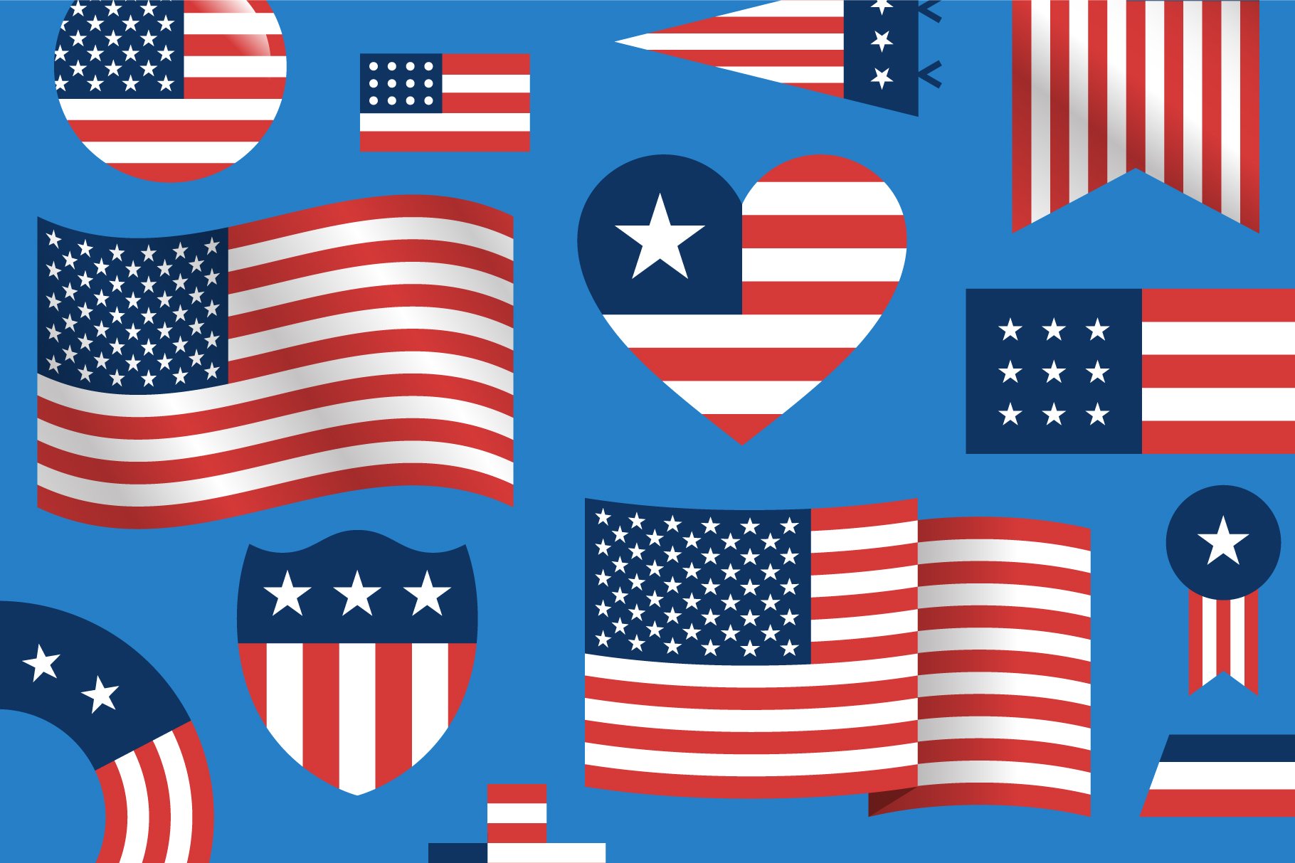 USA flags in the different shapes.