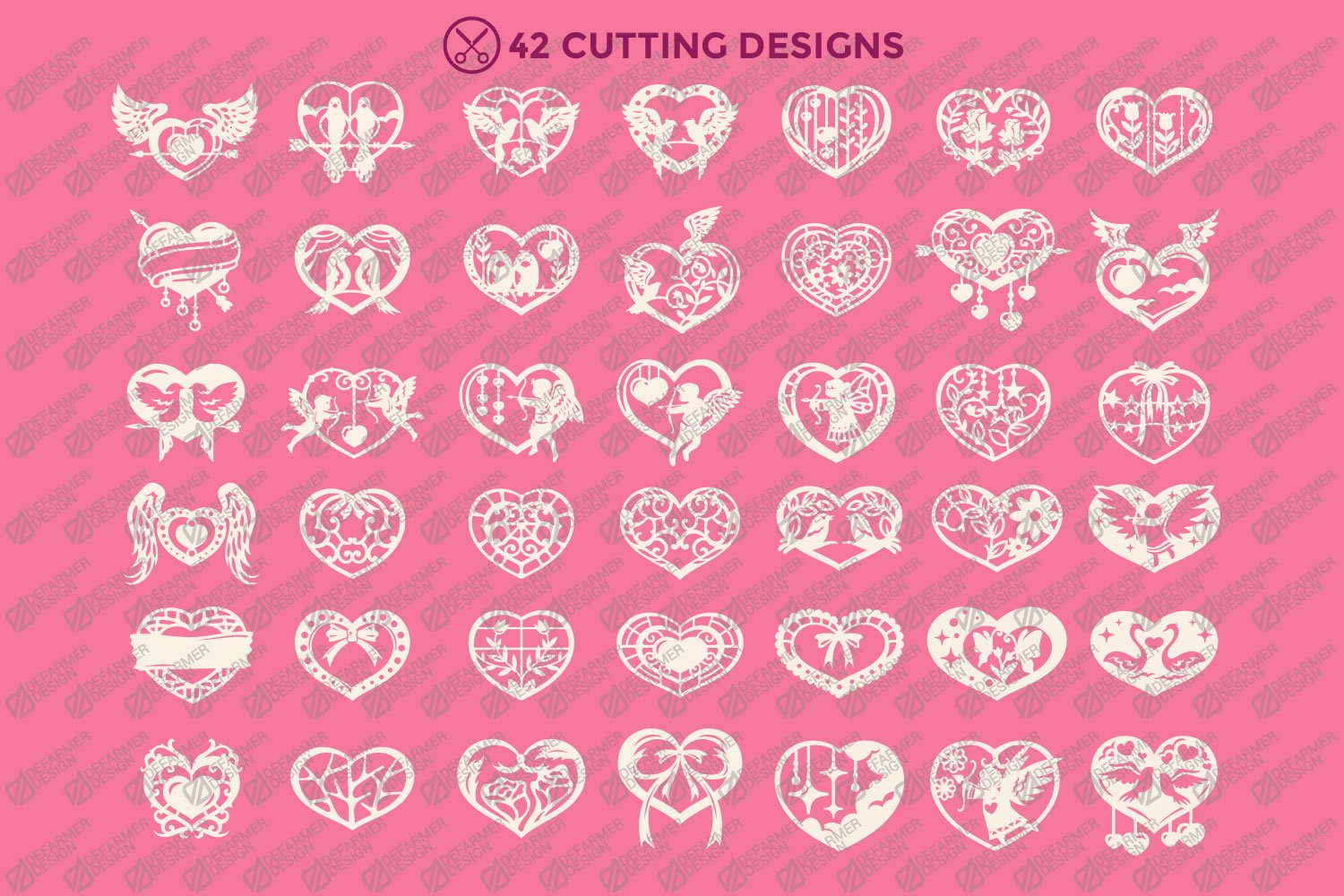 Pink background with the different hearts style.