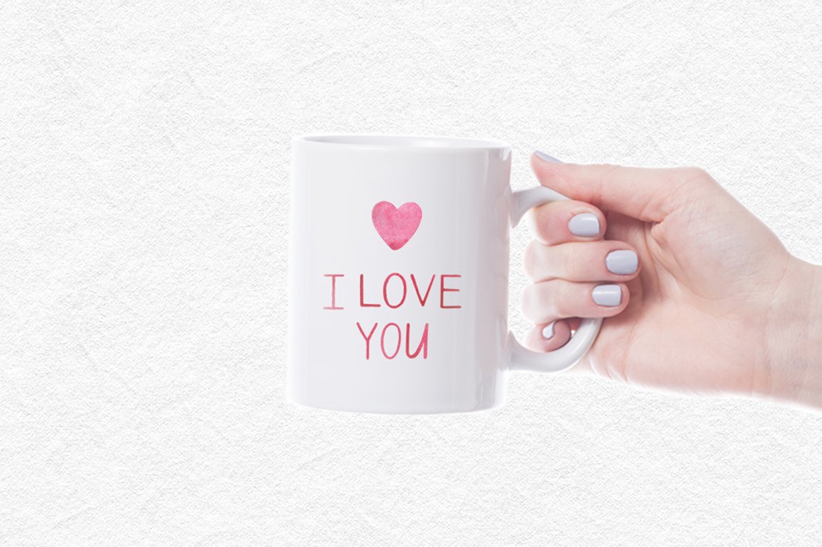 COol white big cup with the love lettering and pink heart.