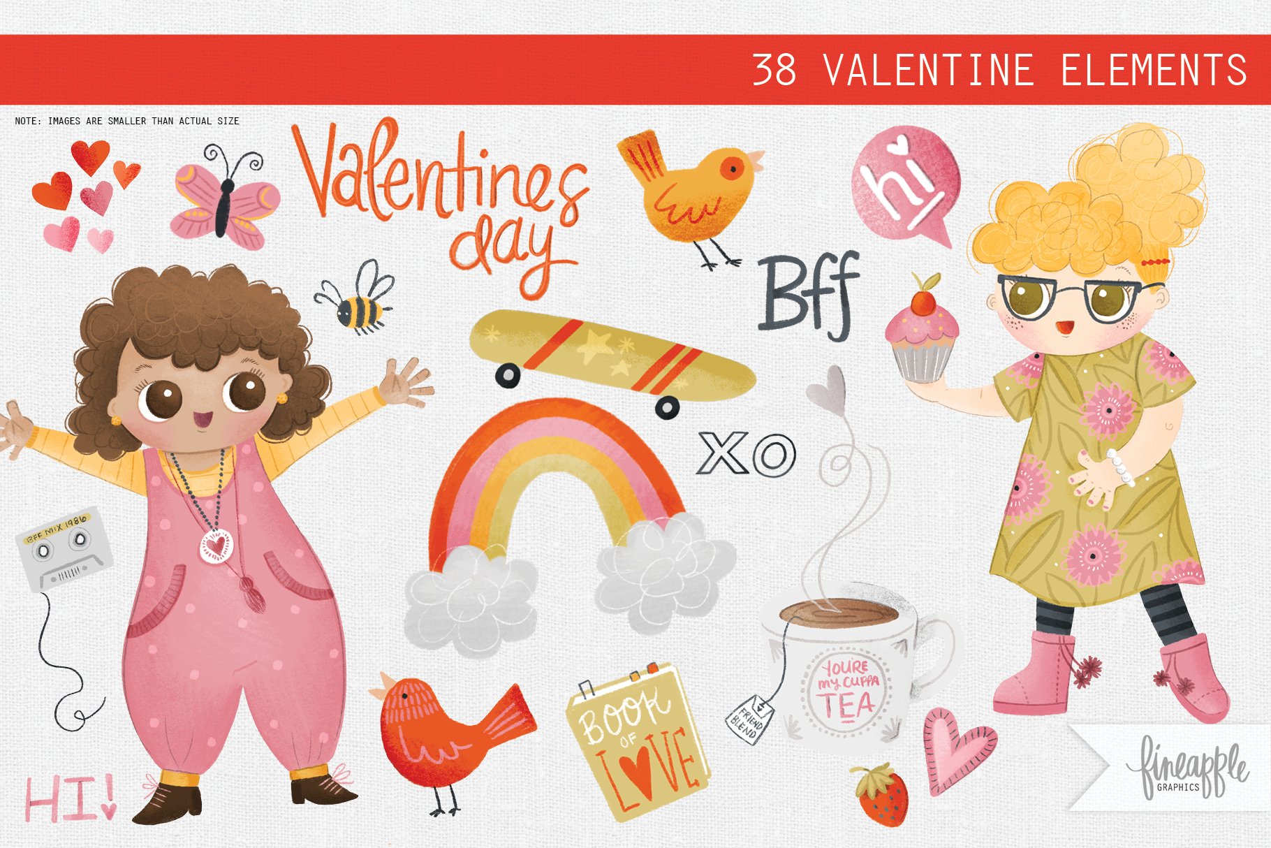 Cute love elements to create a full Valentine's composition.