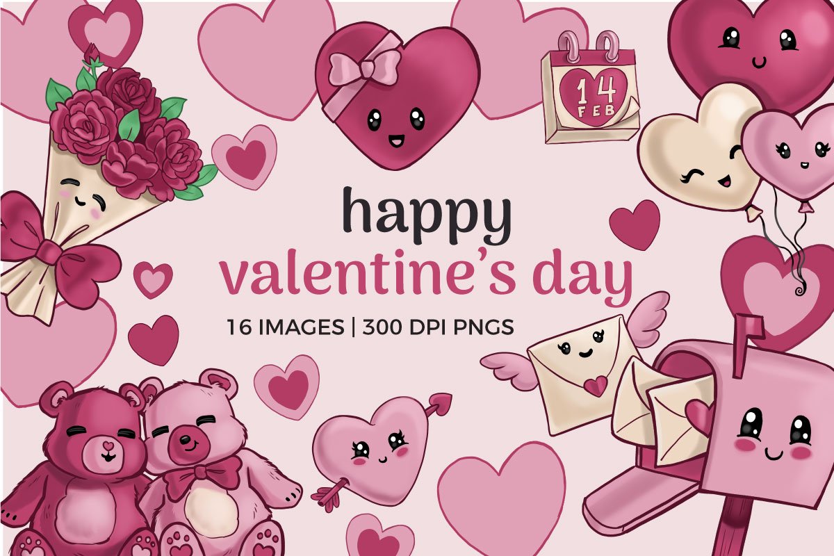 Cover image of Happy Valentine's Cute Clipart Set.