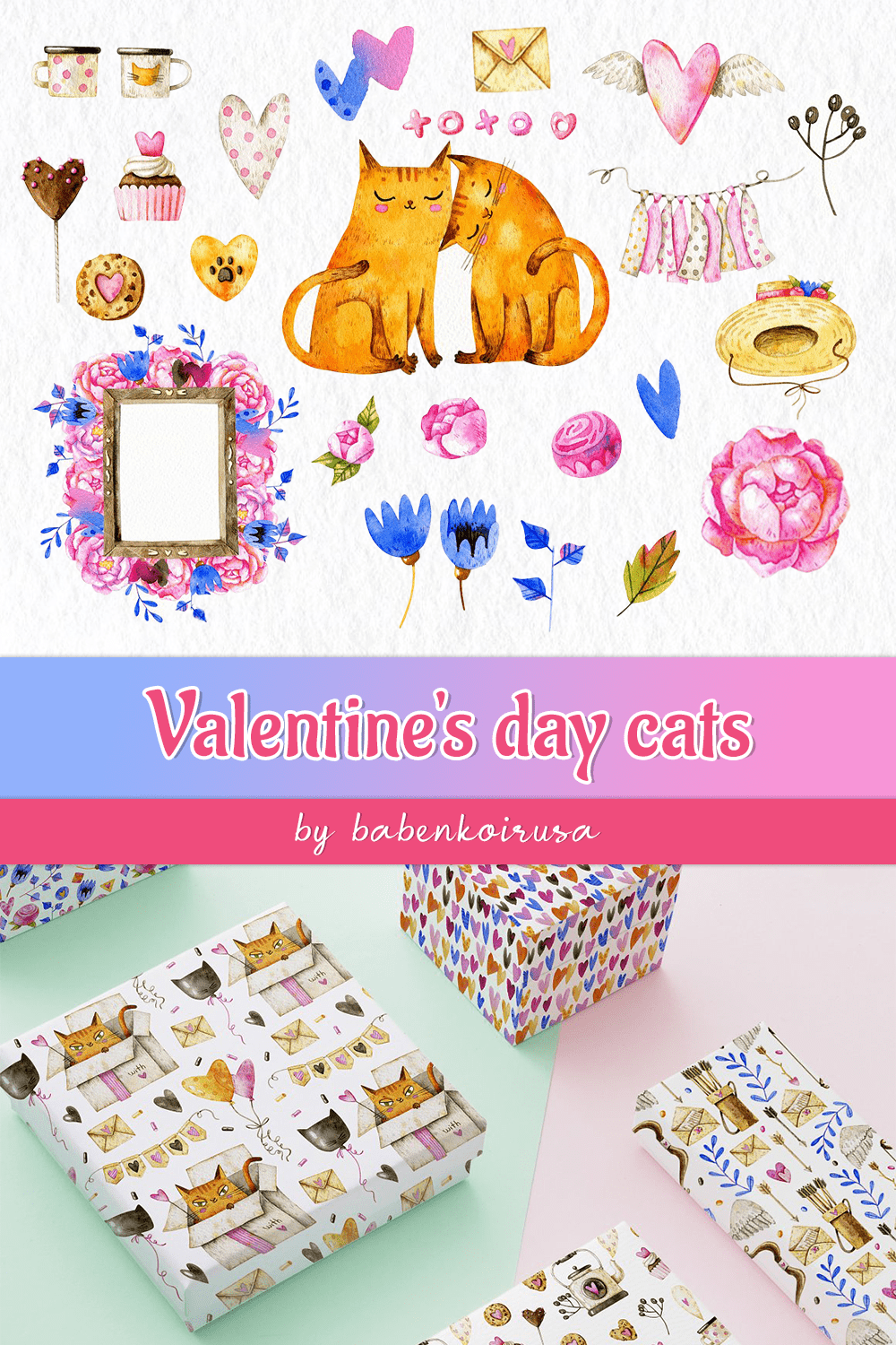 Valentine's day cats - pinterest image preview.