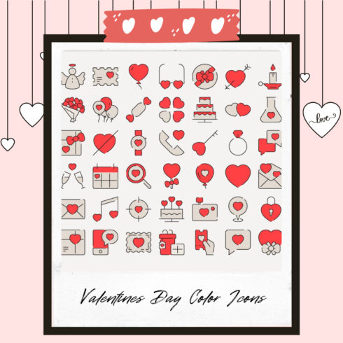 60 Valentines Day Color Icons.