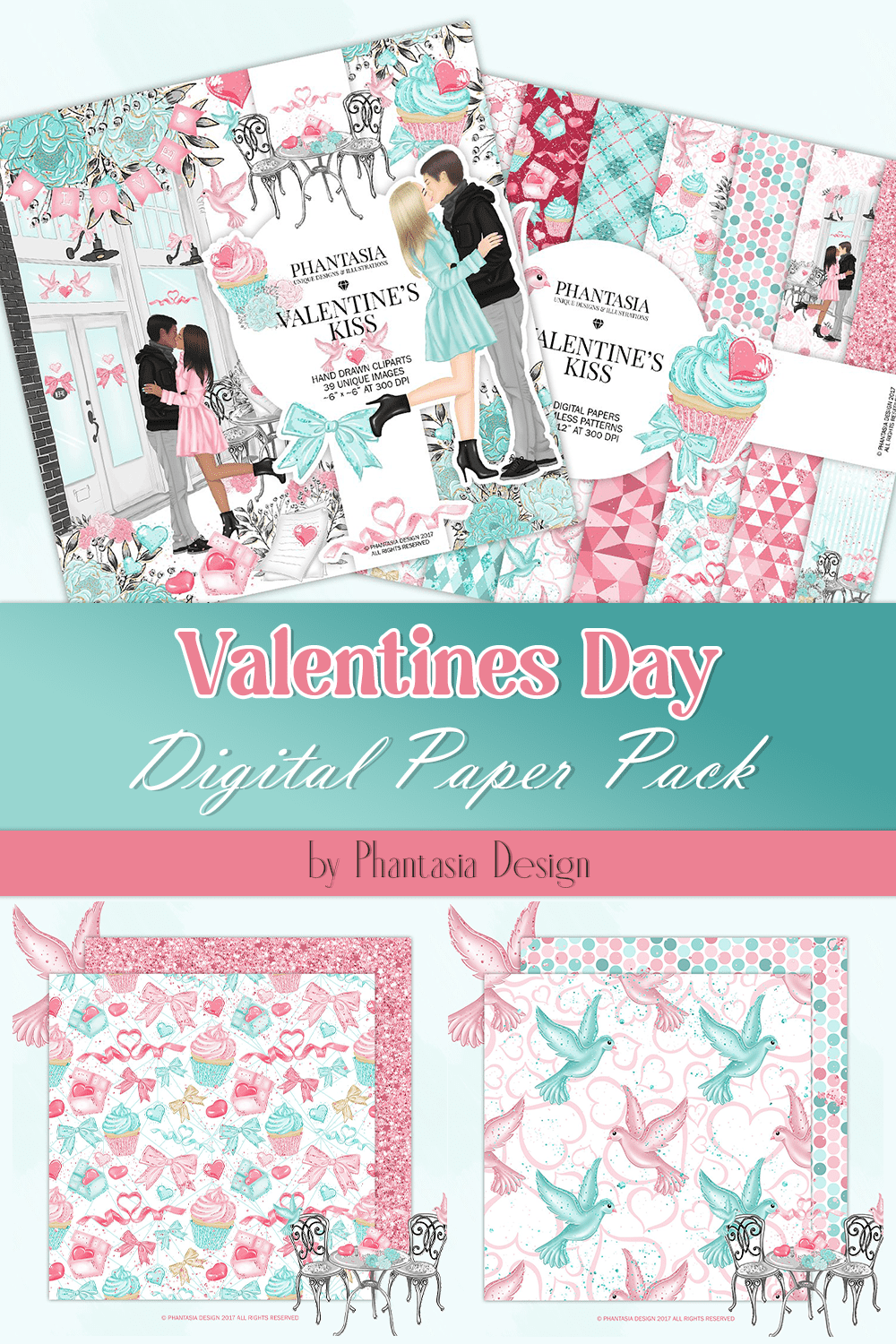 Valentines Day Digital Paper Pack - pinterest image preview.