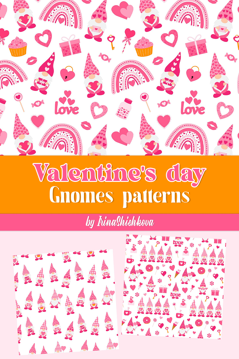 Valentine's Day Gnomes Patterns - pinterest image preview.