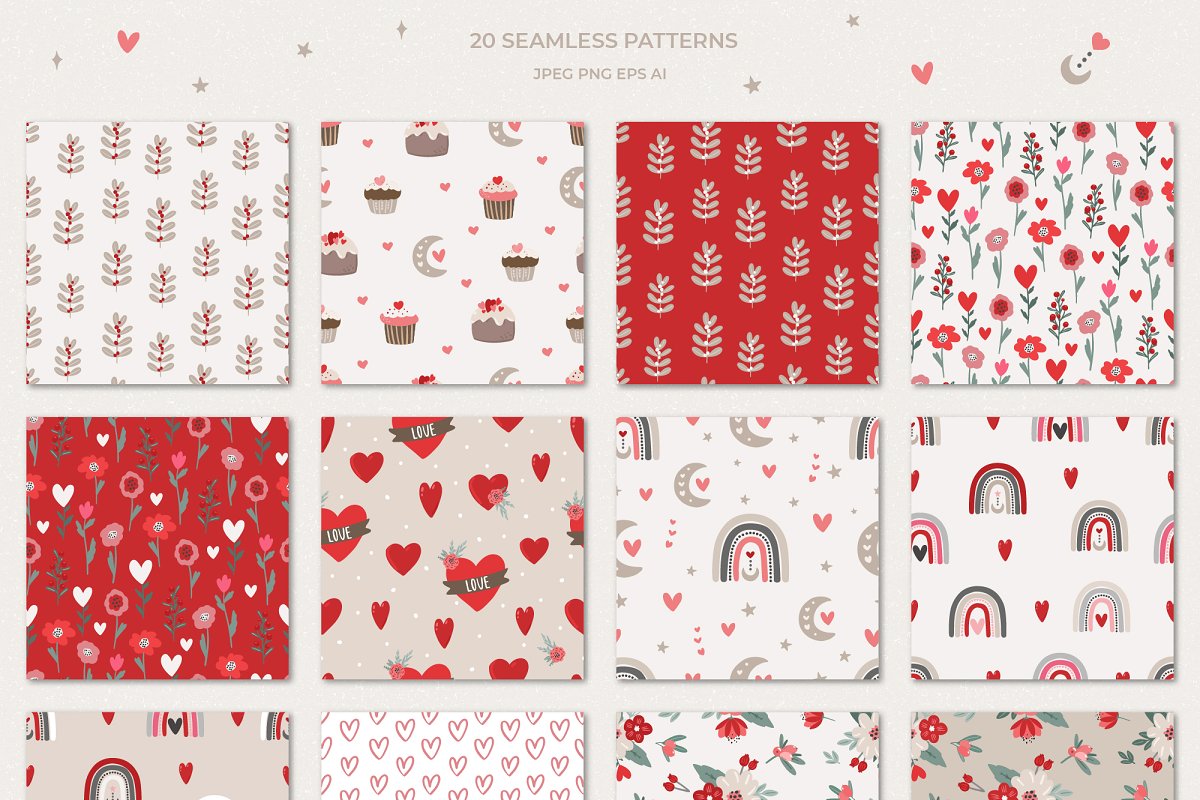 You will get 20 seamless patterns.