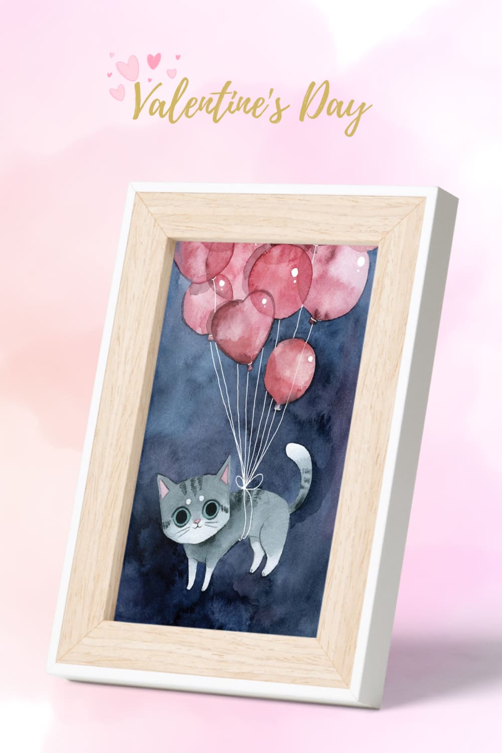 Watercolor Cats. Valentine's Day set - frame preview for pinterest.