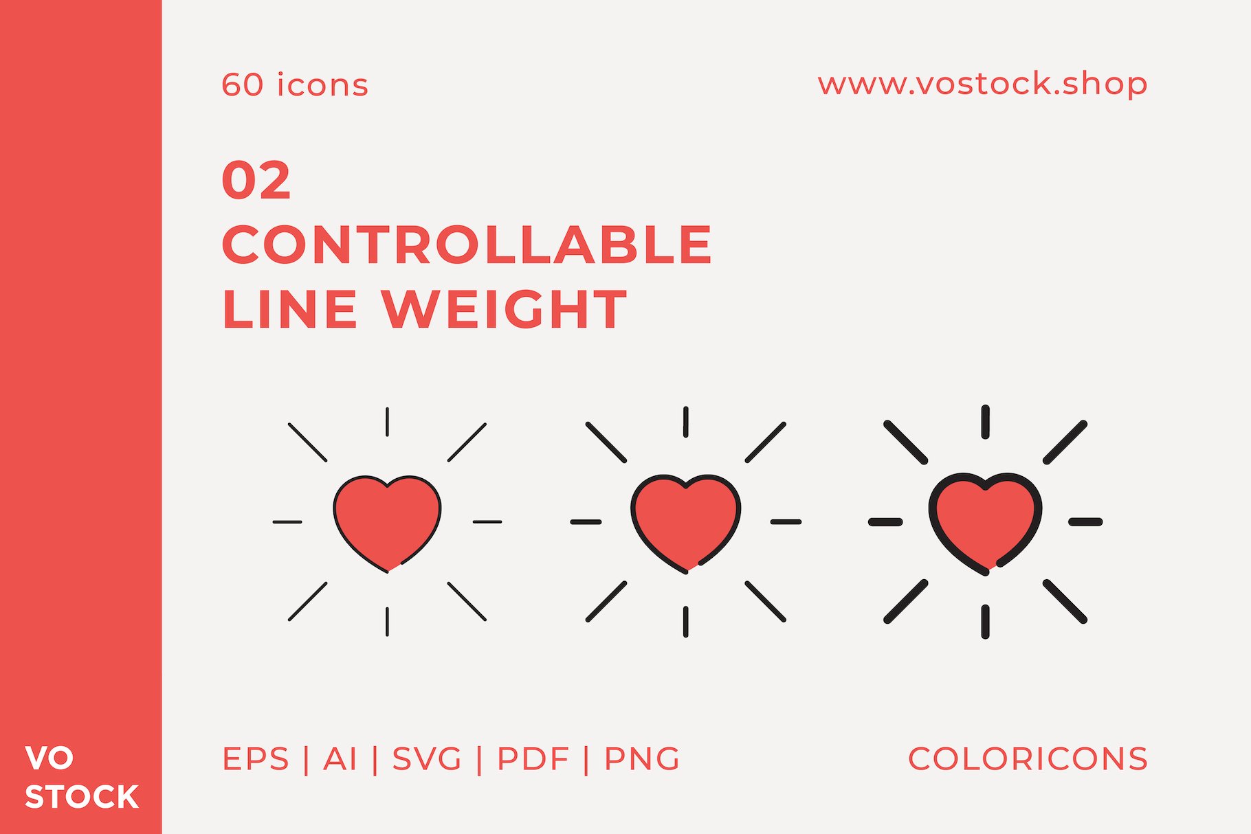 Three hearts types with different border size.