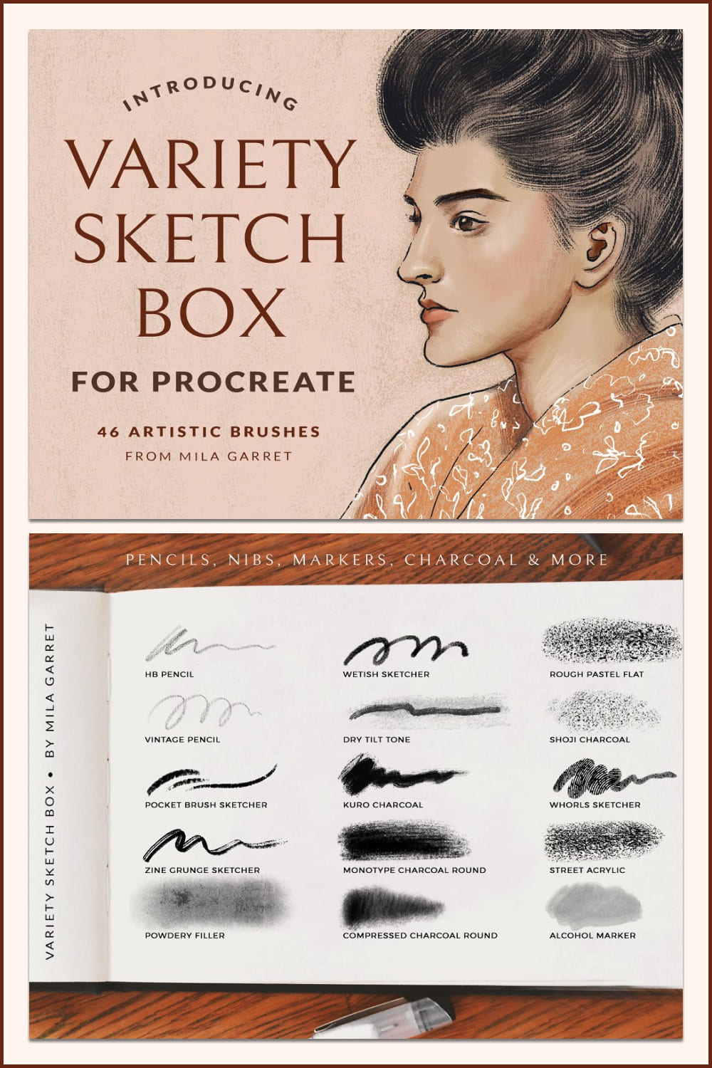 Variety Sketch Box Procreate Brushes - pinterest image preview.