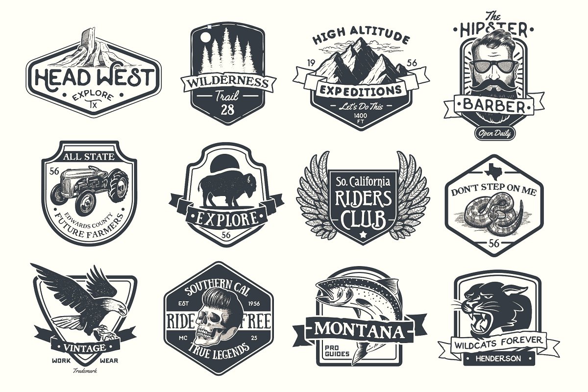 Big diversity of vintage logos.