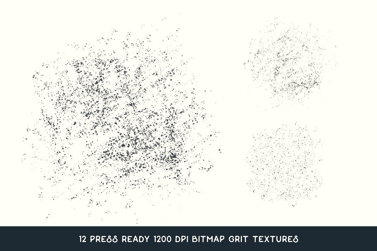There are 12 press ready 1200 DPI bitmap grit textures.