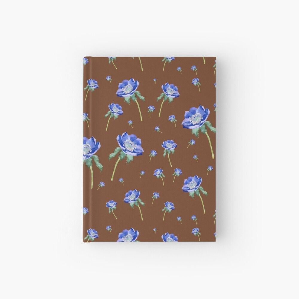 Violet Anemone Ornate Pattern Brown Background Hardcover Journal preview image.