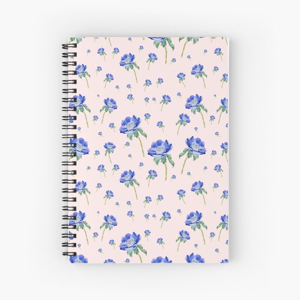 Violet Anemone Ornate Pattern on Pink Background Spiral Notebook preview image.