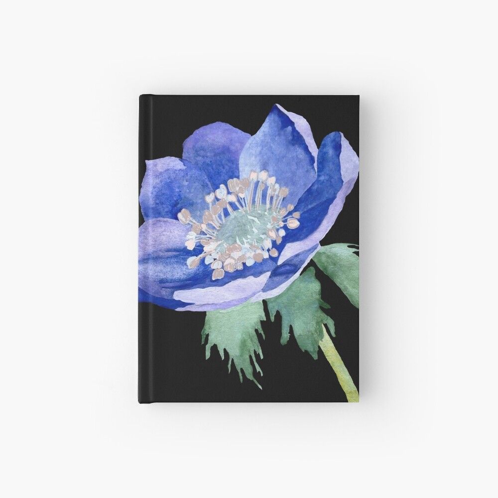 Violet Anemone Watercolor Sketch Hand Drawn Black Version Hardcover Journal preview image.