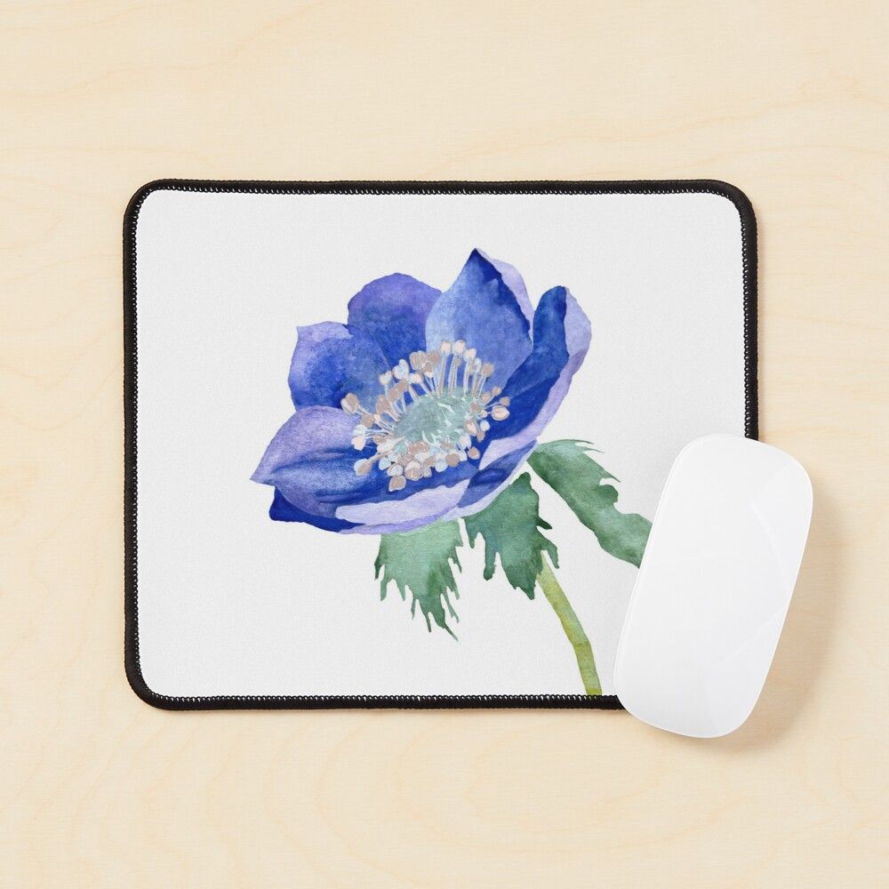 Violet Anemone Watercolor Sketch Hand Drawn Mouse Pad preview image.