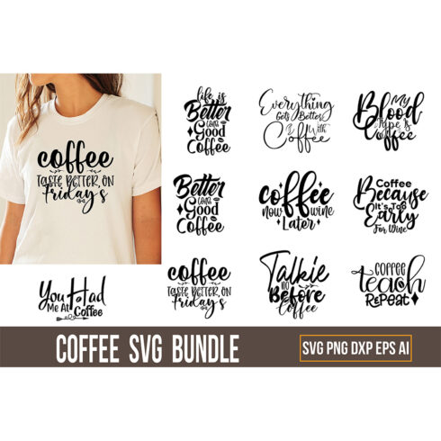 Typography T-shirt Coffee SVG Design Bundle cover image.