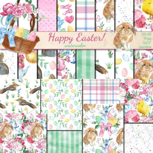 Watercolor Happy Easter Patterns.