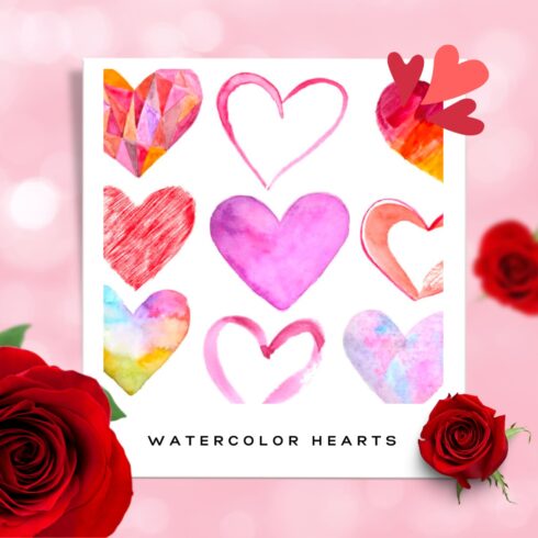 Watercolor hearts. Valentine's set.