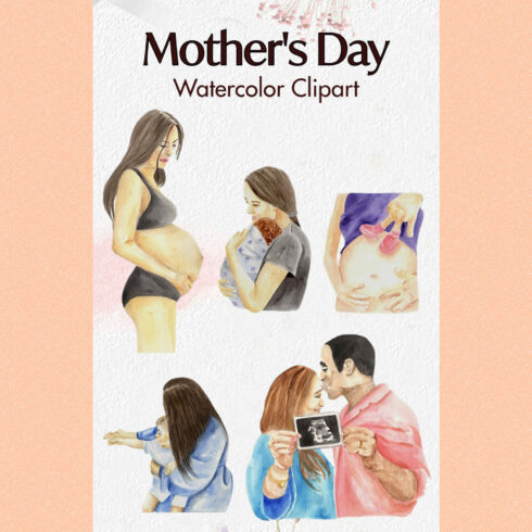 Watercolor Mother's Day Clipart PNG.