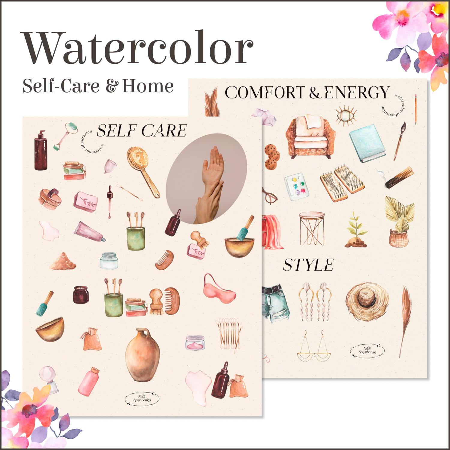 Watercolor Self-Care & Home.