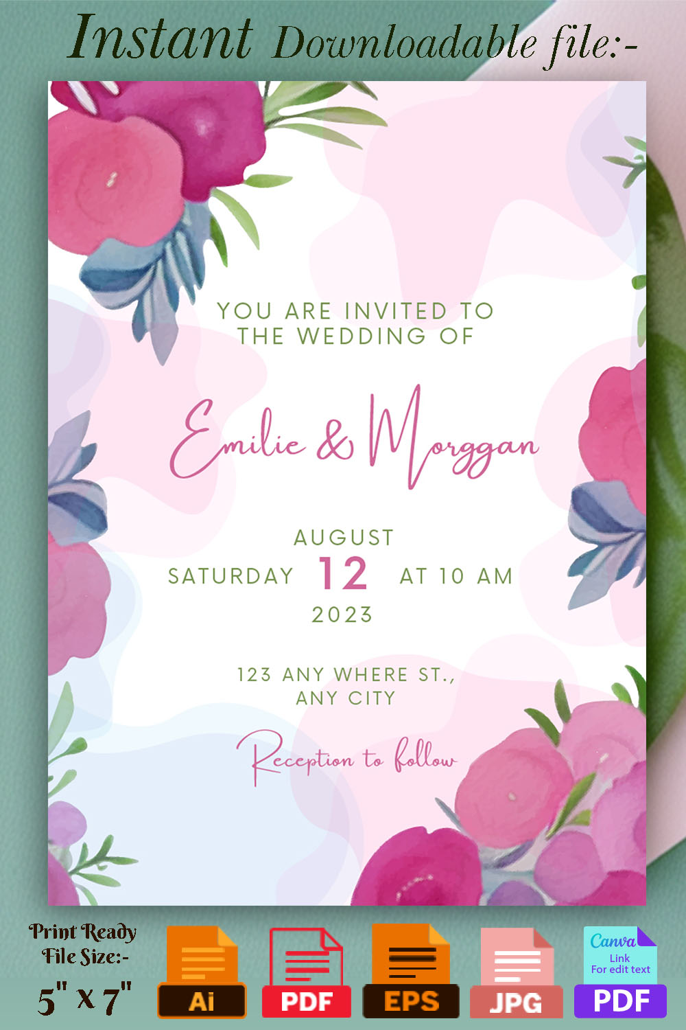 Floral Wedding Invitation and Luxury Background - pinterest image preview.