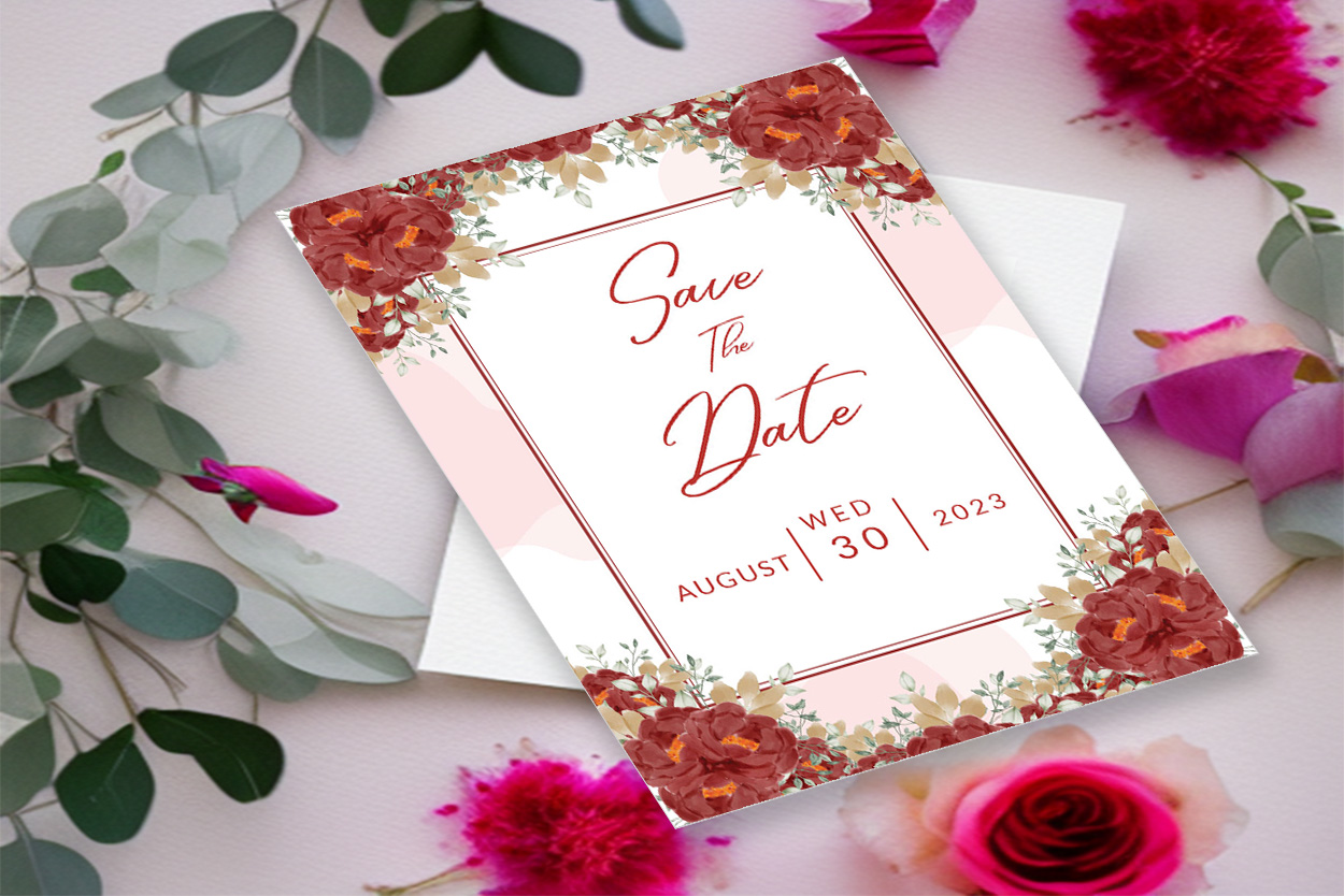 Image of a beautiful wedding invitation with flowers.
