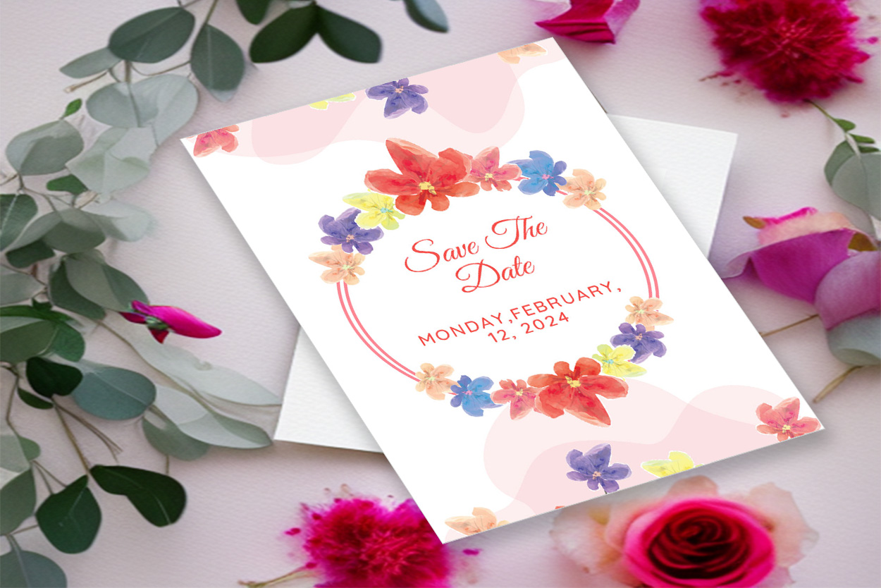 Wedding Invitation Card Watercolour Floral Background preview image.