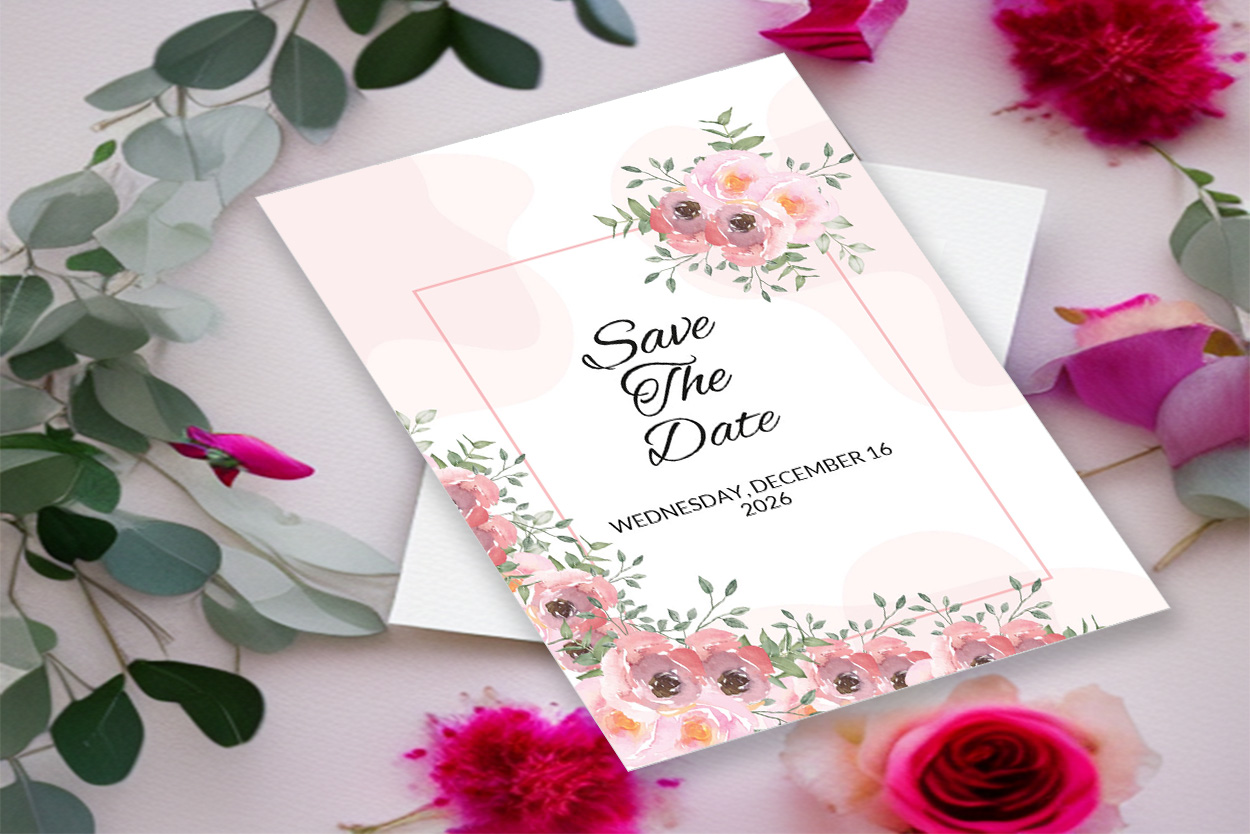 Image of elegant marriage invitation card with floral background.