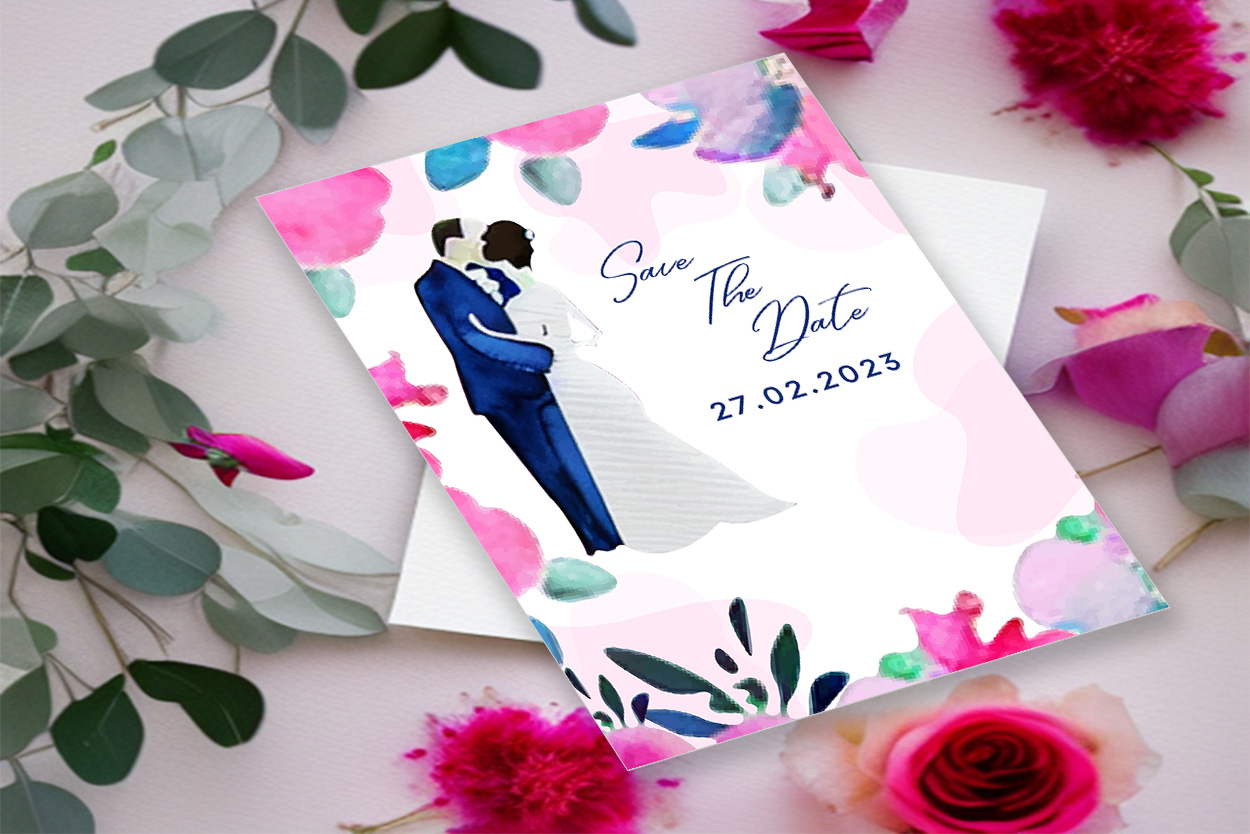 Image with irresistible wedding invitation card with floral background.