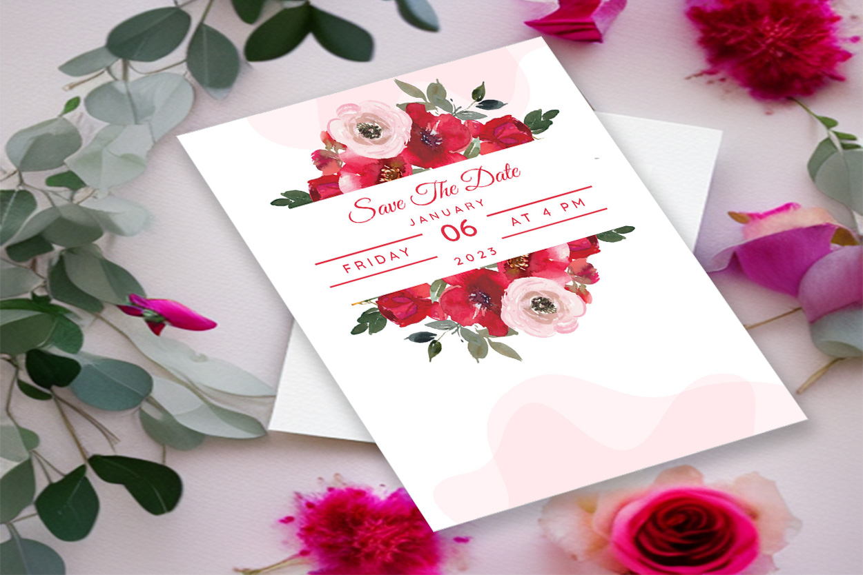 Image of irresistible wedding invitation with watercolor flowers.