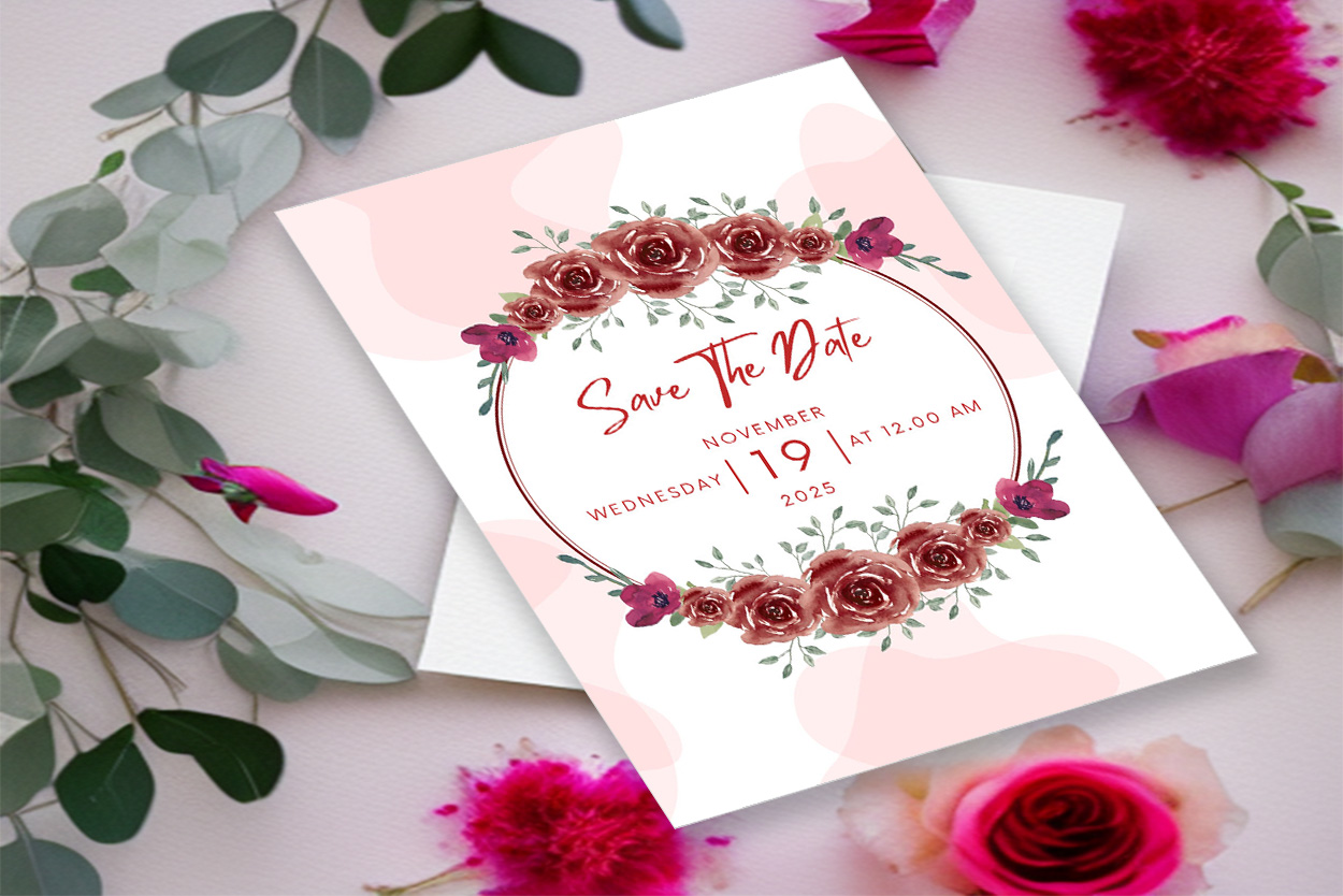 Image of amazing wedding invitation with flowers.