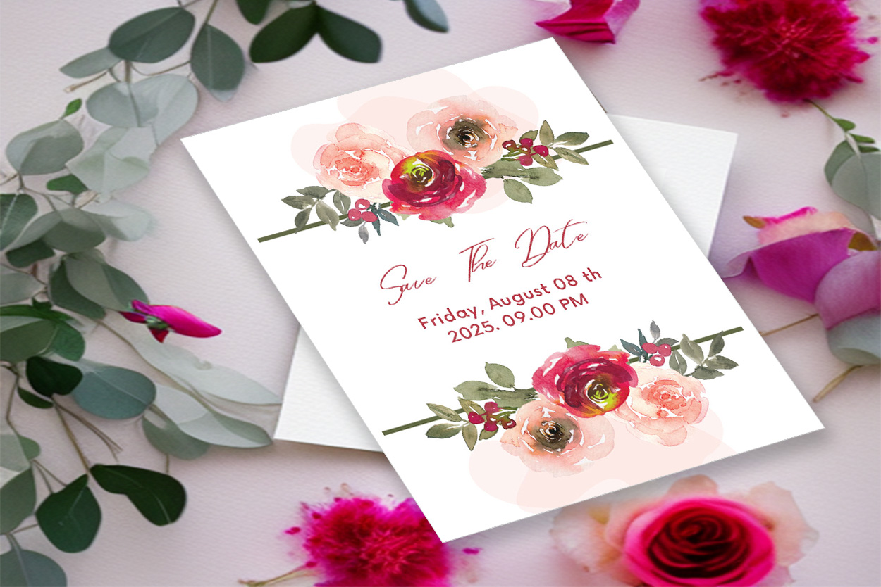 Image of marvelous wedding invitation with flowers.