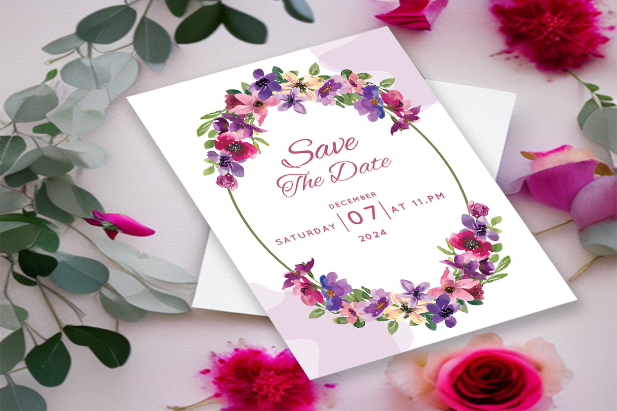 Image of unique wedding invitation with floral design.