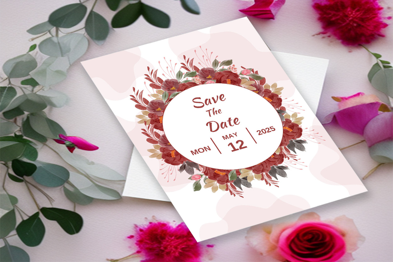 Picture of fabulous wedding invitation with floral design.