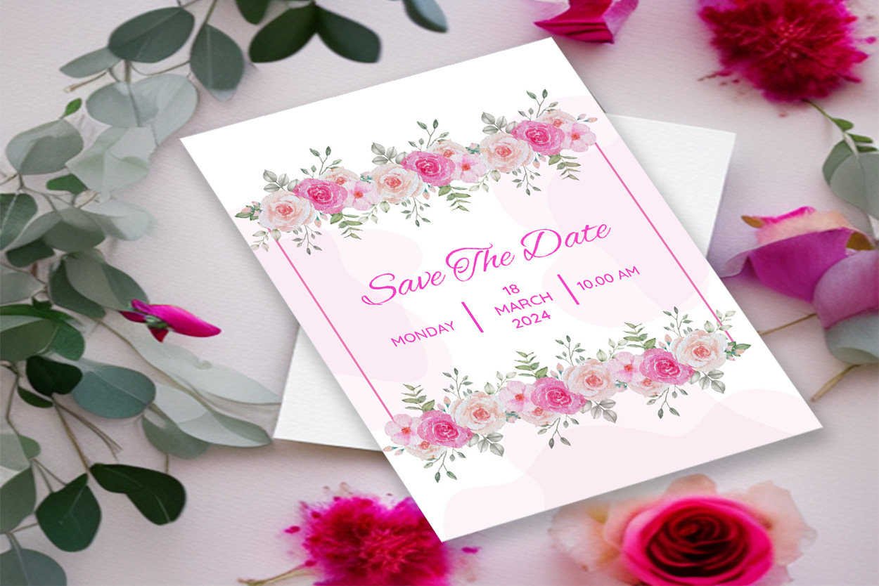 Image with elegant wedding invitation with rose flowers.
